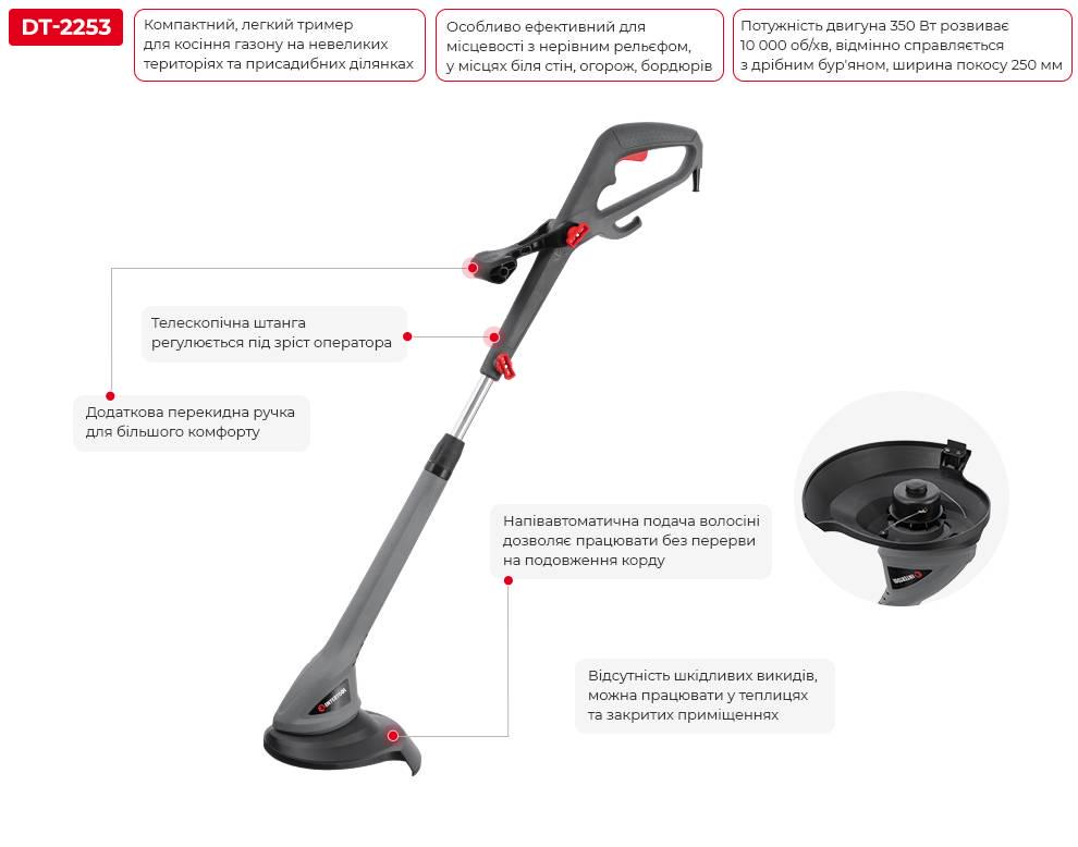 Триммер электрический Intertool DT-2253 регулировка длины штанги 350 Вт 10000 об/мин 250 мм (9368873) - фото 7