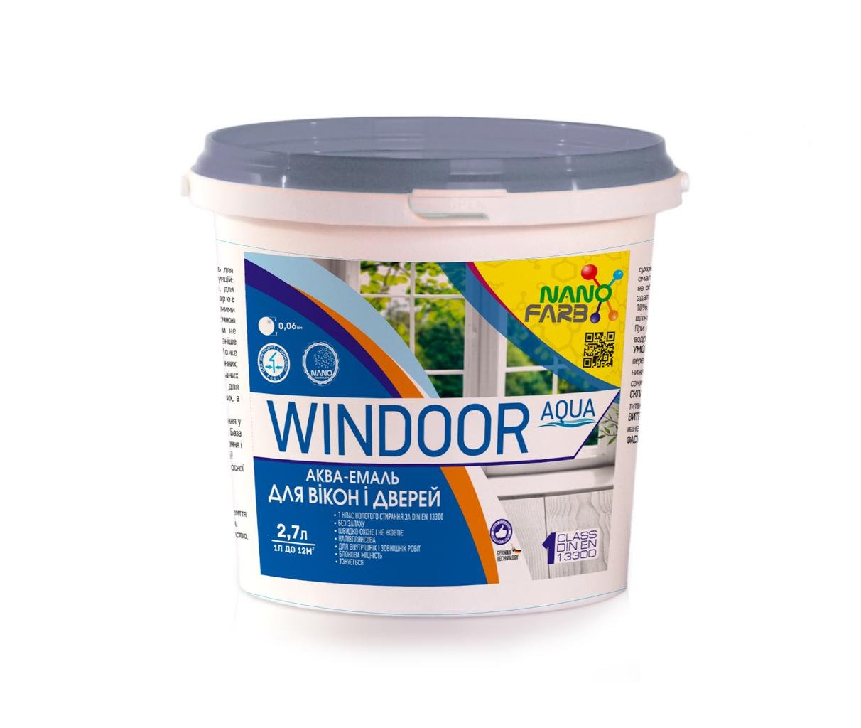 Эмаль для окон и дверей Nanofarb Windoor Aqua акриловая полуматовая 2,7 л (4820198591205)