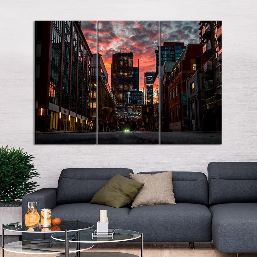 Картина город Вечерние огни на улице Лондона 128x81 см (A735-3)