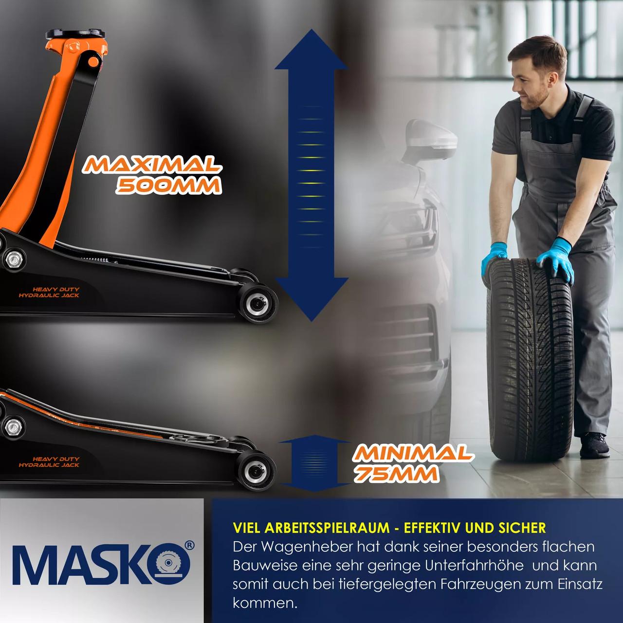 Домкрат гидравлический автомобильный MASKO с маневровым домкратом 3 т Оранжевый - фото 5