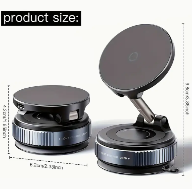 Тримач автомобільний магнітний з бездротовою зарядкою 15 Вт 360° вакуумне кріплення USB Type-C (1009) - фото 3