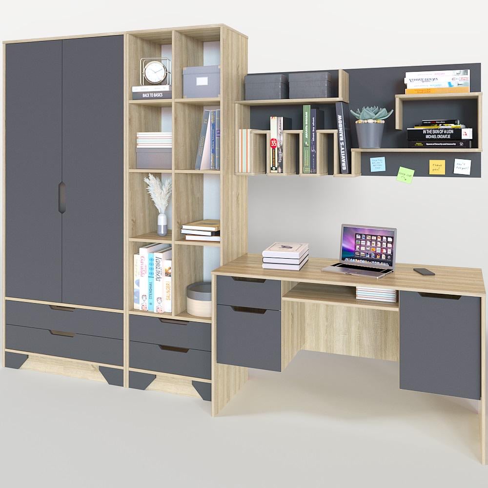 Вітальня Тіса-меблі Збірка-02 280х205х55 см Дуб сонома/Графіт