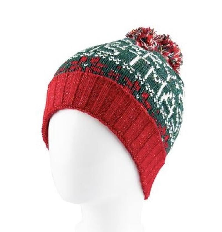 Шапка зимняя женская Новогодняя с помпоном Красный (sh142)