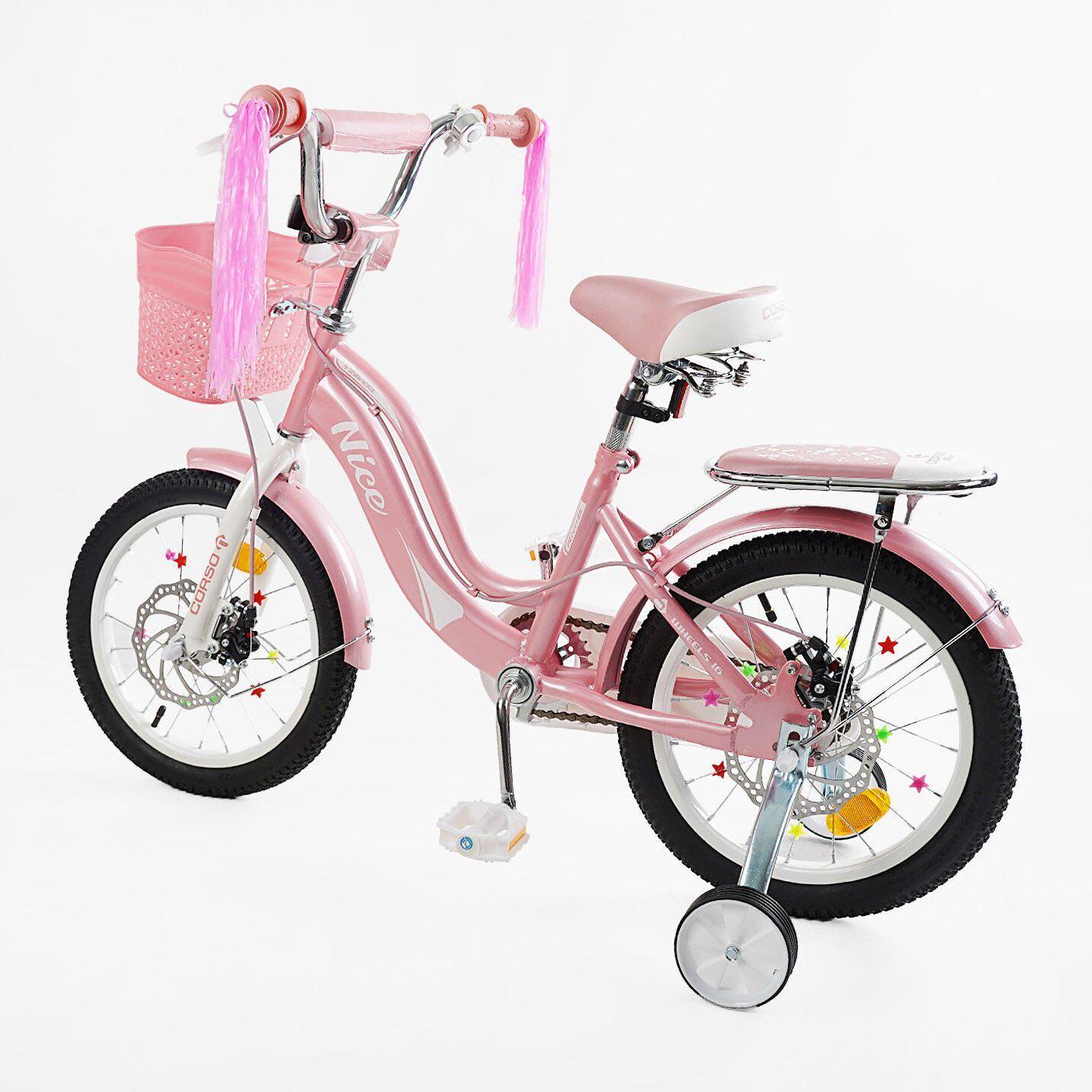 Велосипед двоколісний дитячий Corso Nice 16" з кошиком та багажником Рожевий - фото 3 Велосипед двоколісний дитячий Corso Nice 16" з кошиком та багажником Рожевий - фото 3