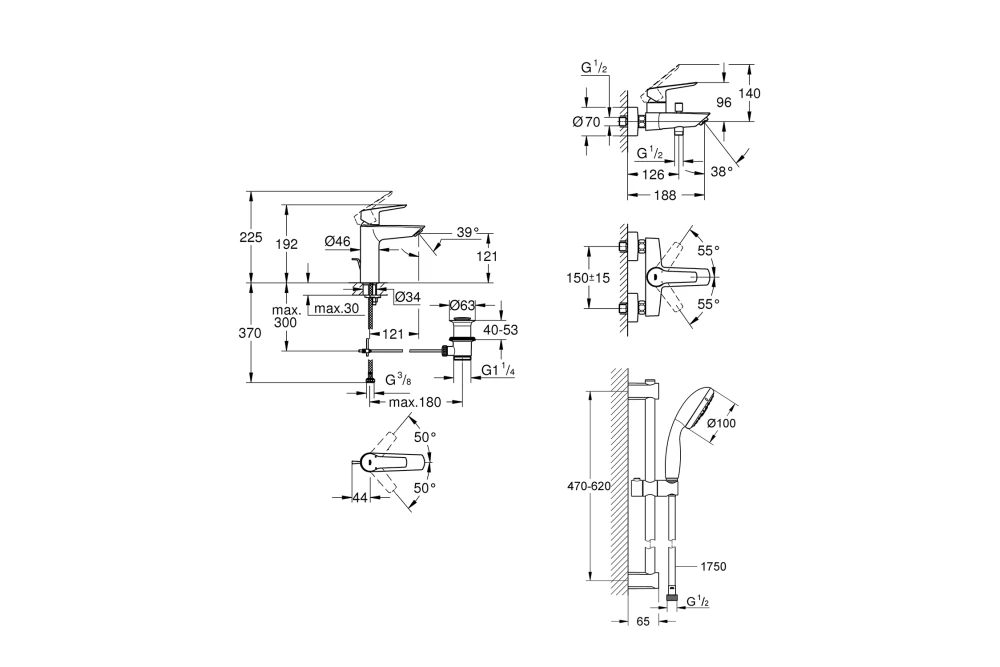 Набір змішувачів для ванної кімнати Grohe QuickFix Start M-Size UA202301MQ 3в1 (374078) - фото 7