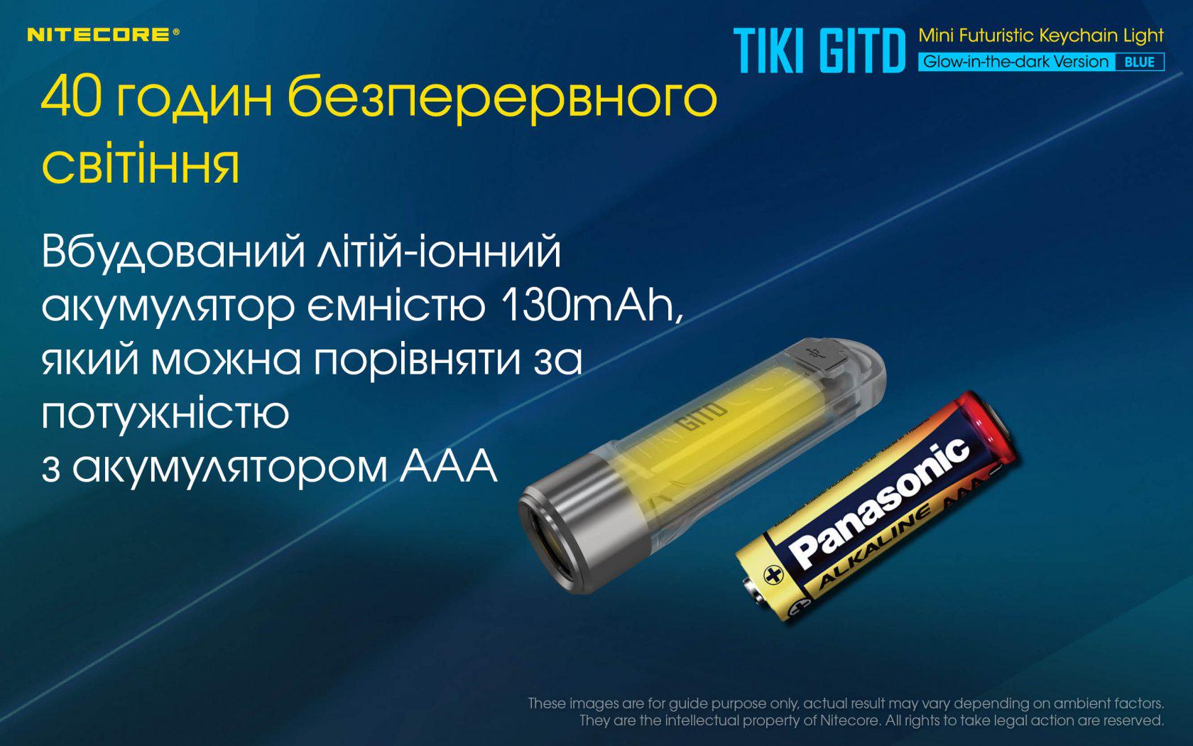 Фонарь наключительный Nitecore TIKI GITD Type-C люминесцентный с ультрафиолетом Blue (010331/1) - фото 15