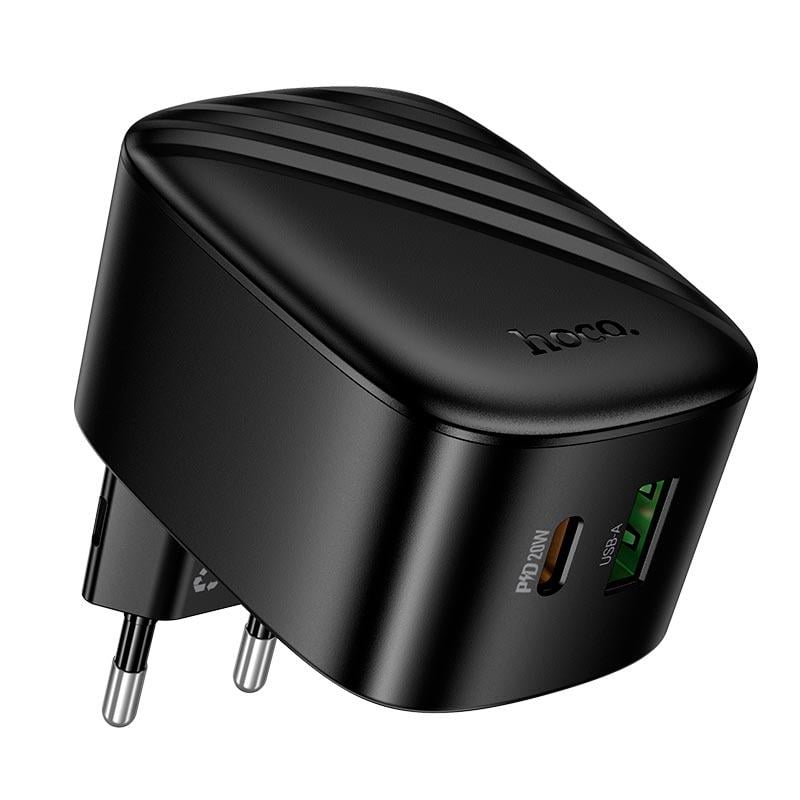 Зарядний пристрій для телефонів Hoco CS101A 20W USB-C/USB-A PD QC складана вилка Black (24487) Зарядний пристрій для телефонів Hoco CS101A 20W USB-C/USB-A PD QC складана вилка Black (24487)