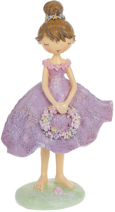 Декоративная статуэтка Девочка с цветочным венком 11,5х10х20,5 см полистоун Лиловый (BD-831-879)