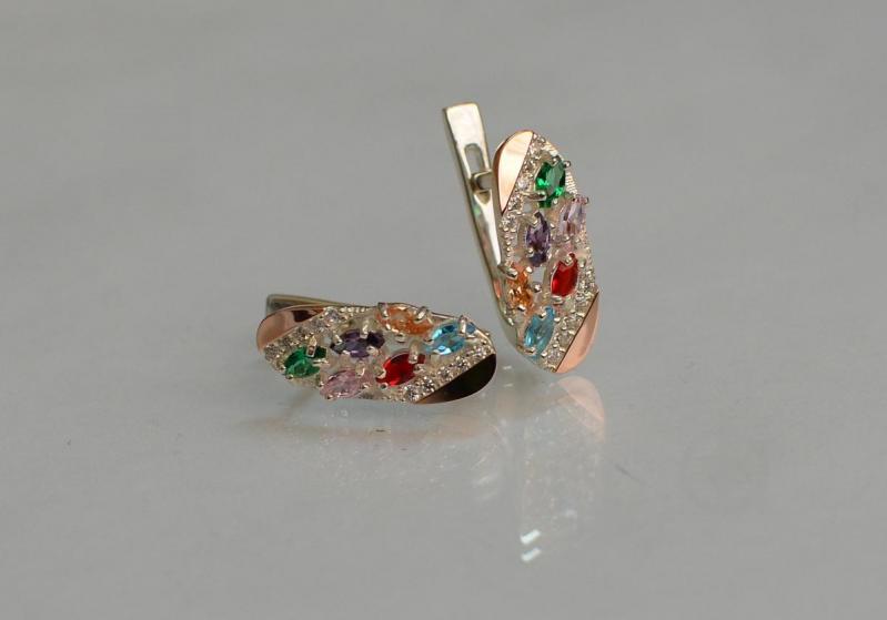 Серебряные серьги Sil с золотыми пластинами 116s-1 Разноцветный (Sil-1251)