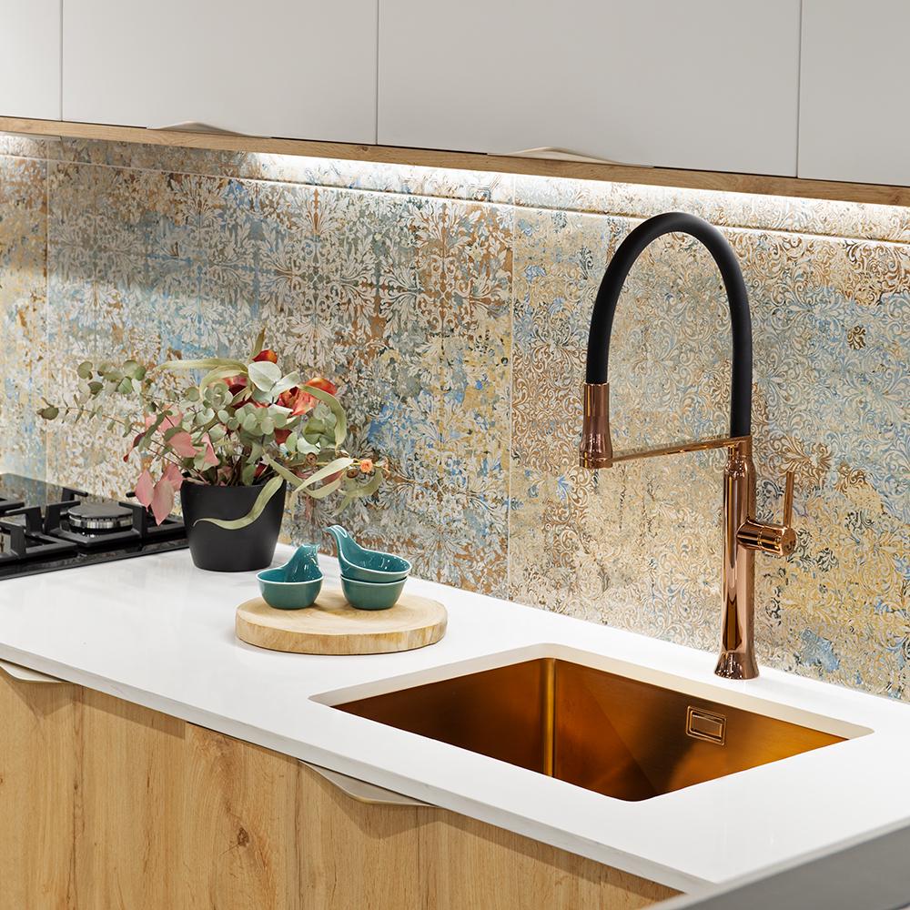 Смеситель кухонный для мойки Ramon Soler KITCHEN с гибким выдвижным шлангом Медный (386801MACU38E304205) - фото 2