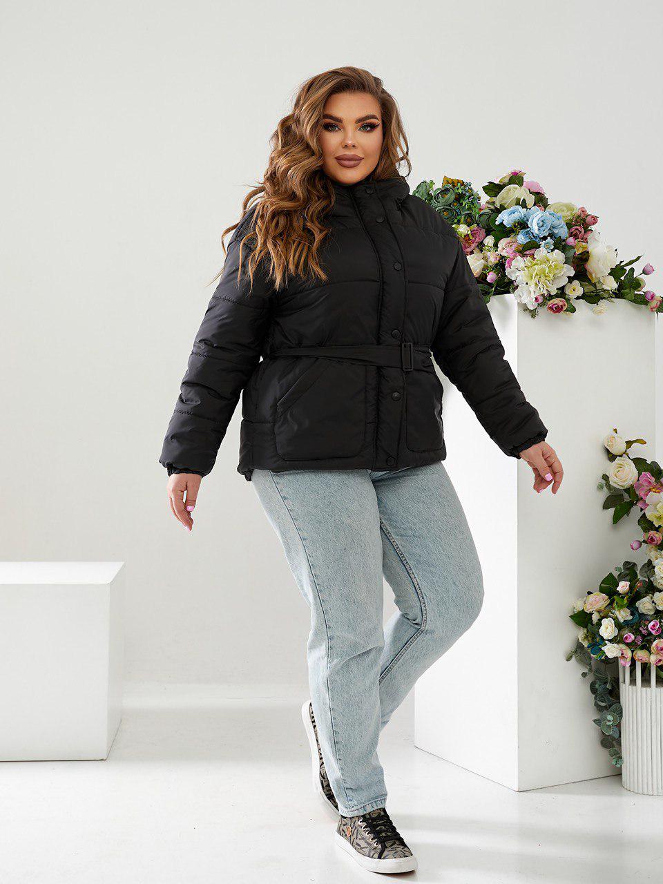 Куртка тепла коротка Khan з поясом р. 42 Чорний (Kh332) - фото 3 Куртка тепла коротка Khan з поясом р. 42 Чорний (Kh332) - фото 3