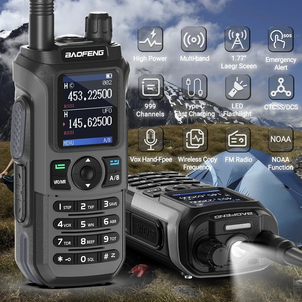 Рація Baofeng UV-21 PRO V2 заряджання type-C до 20 км Grey - фото 2