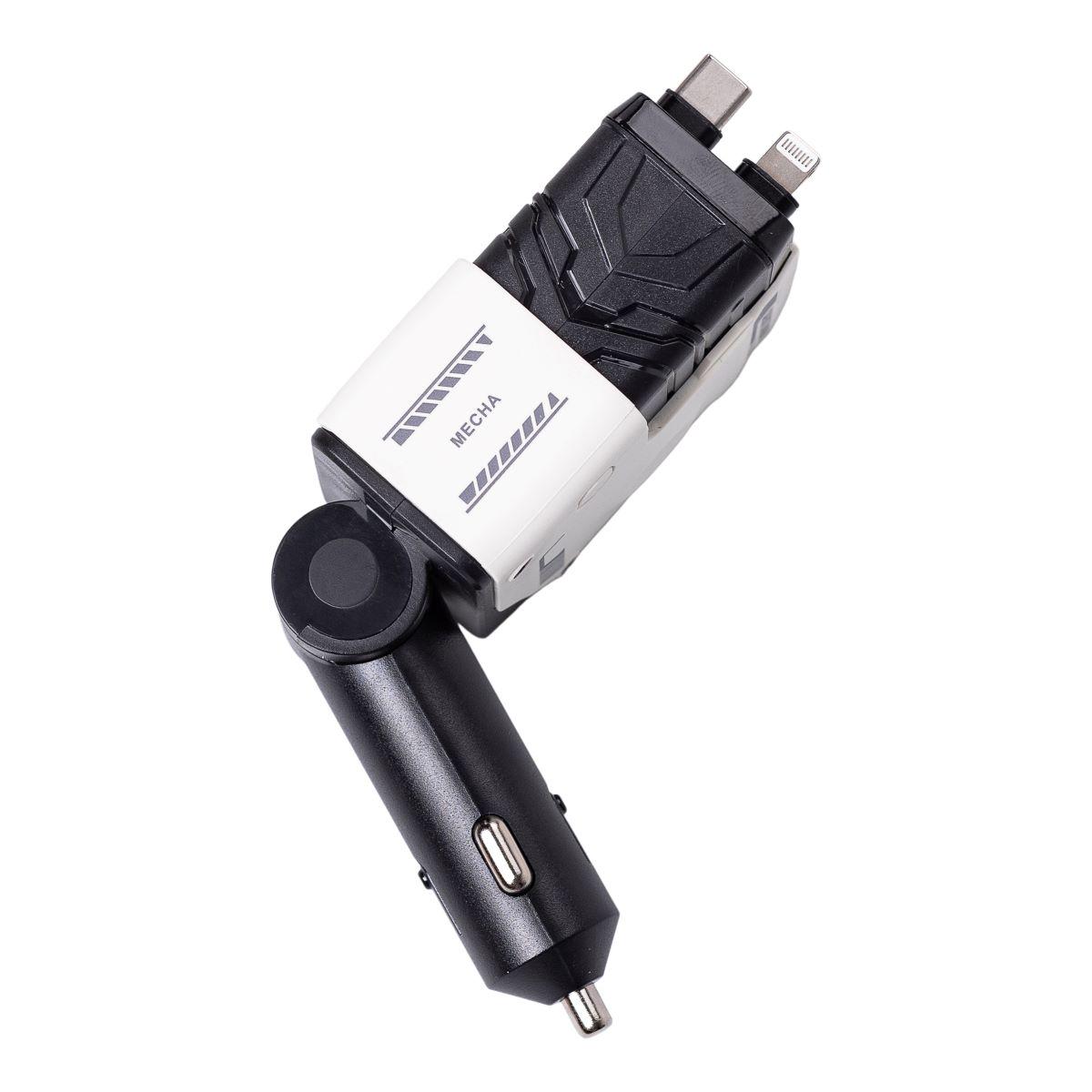 Зарядний пристрій автомобільний Mecha з висувними кабелями та портами USB/Type-C Білий (6833) - фото 6 Зарядний пристрій автомобільний Mecha з висувними кабелями та портами USB/Type-C Білий (6833) - фото 6