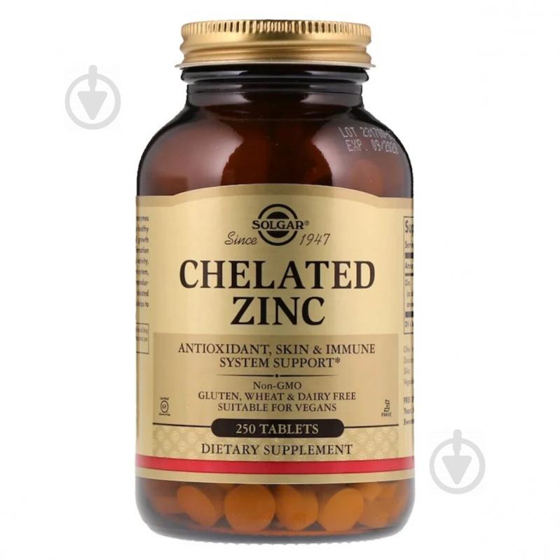 Цинк Хелат, Chelated Zinc, Solgar, 250 таблеток
