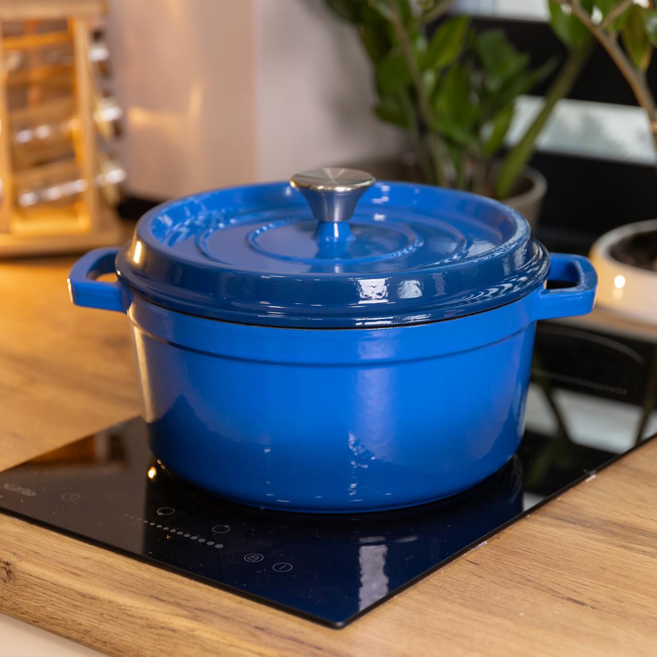 Кастрюля чугунная/эмалированная с крышкой 4,5л Синий (HP-1-19)