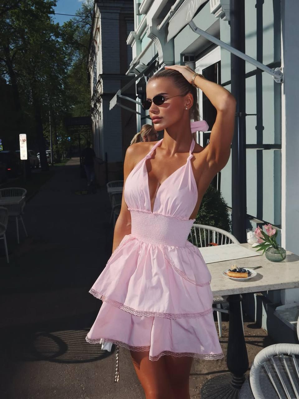 Платье женское хлопковое с открытой спинкой Барби р. 42/46 Розовый (31965873)