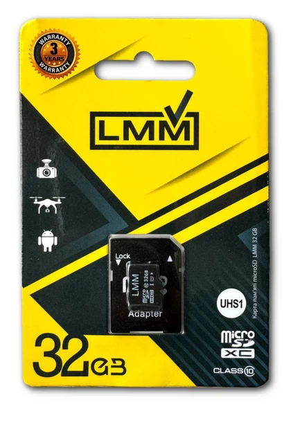 Картка пам'яті LMM microSDHC 32 GB з адаптером клас 10 UHS-I (32GBSD10U1-01)