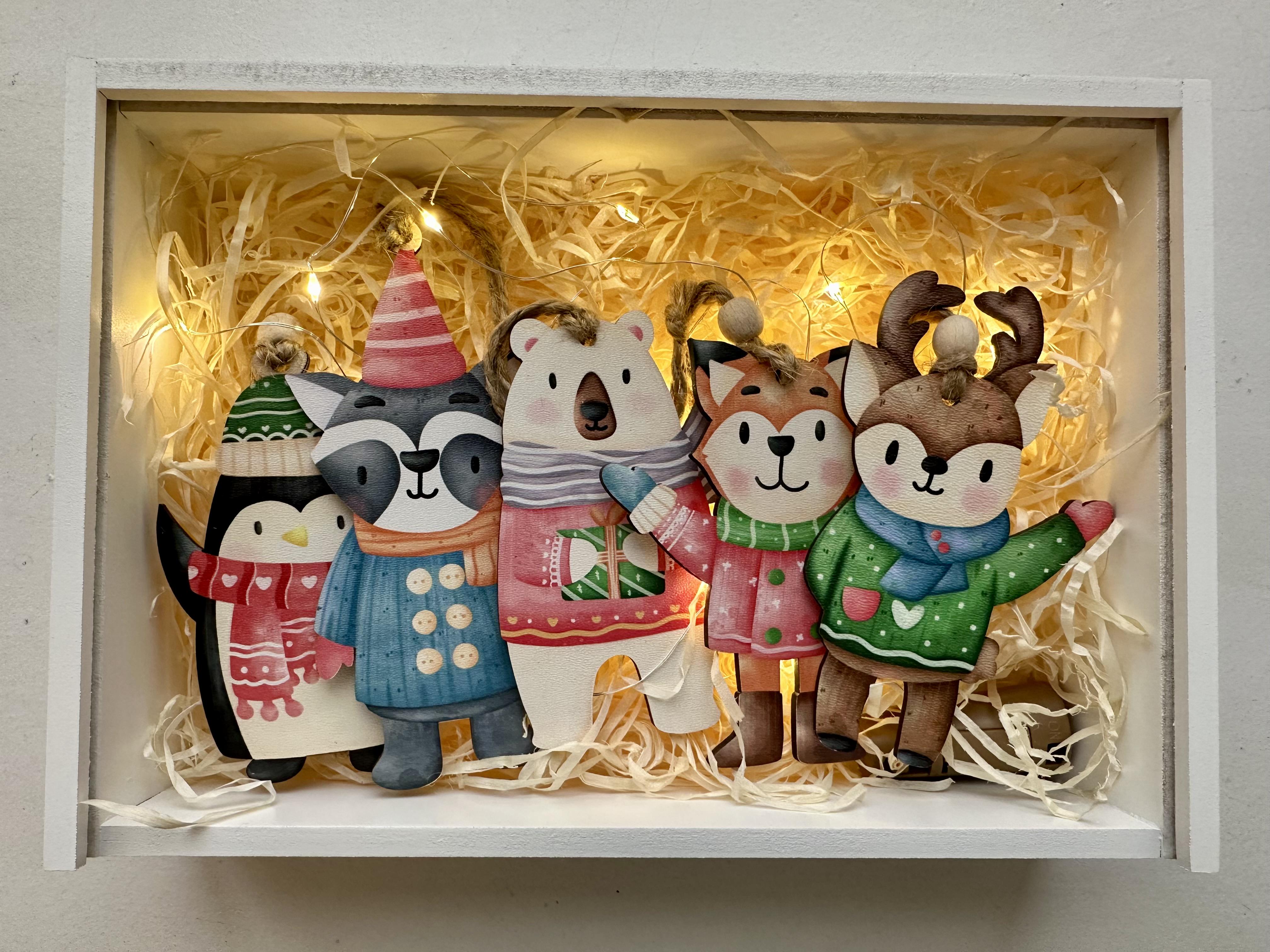 Набір новорічний з іграшками у святковій дерев'яній коробочці 5 шт. - фото 2 Набір новорічний з іграшками у святковій дерев'яній коробочці 5 шт. - фото 2