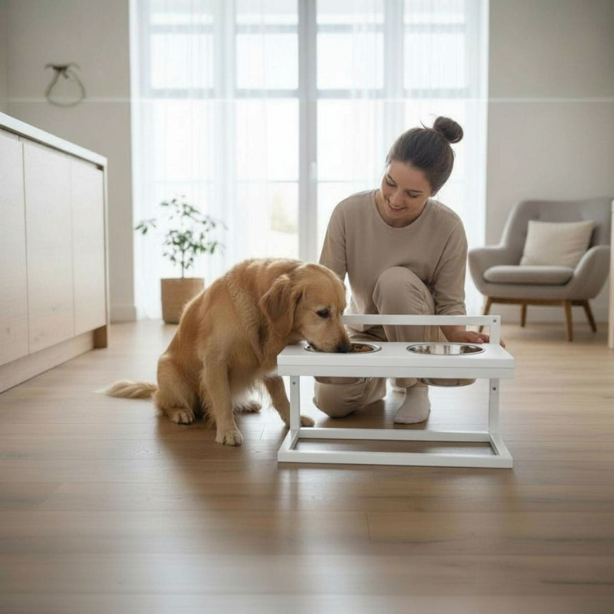 Миски на регулируемой подставке для средних собак Hollky Flex M 2х0,85 л (FM-422530-WHWH) - фото 1 Миски на регулируемой подставке для средних собак Hollky Flex M 2х0,85 л (FM-422530-WHWH) - фото 1