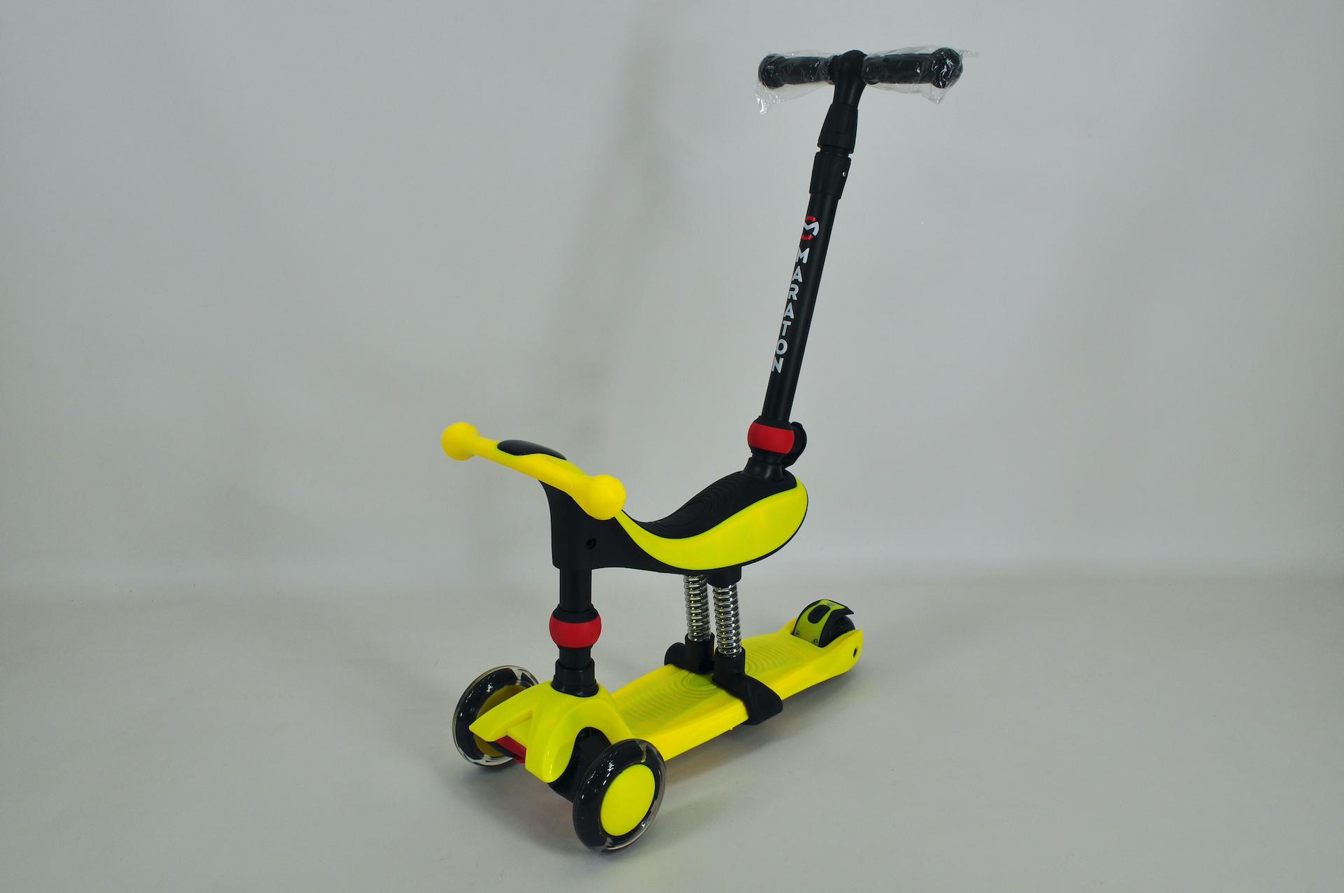 Самокат біговіл Maraton Credo 3в1 дитячий триколісний з сидінням та батьківською ручкою Жовтий - фото 3