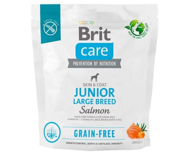 Корм сухий для молодих собак великих порід Brit Care Grain-free Junior Large Breed з лососем беззерновий 1 кг