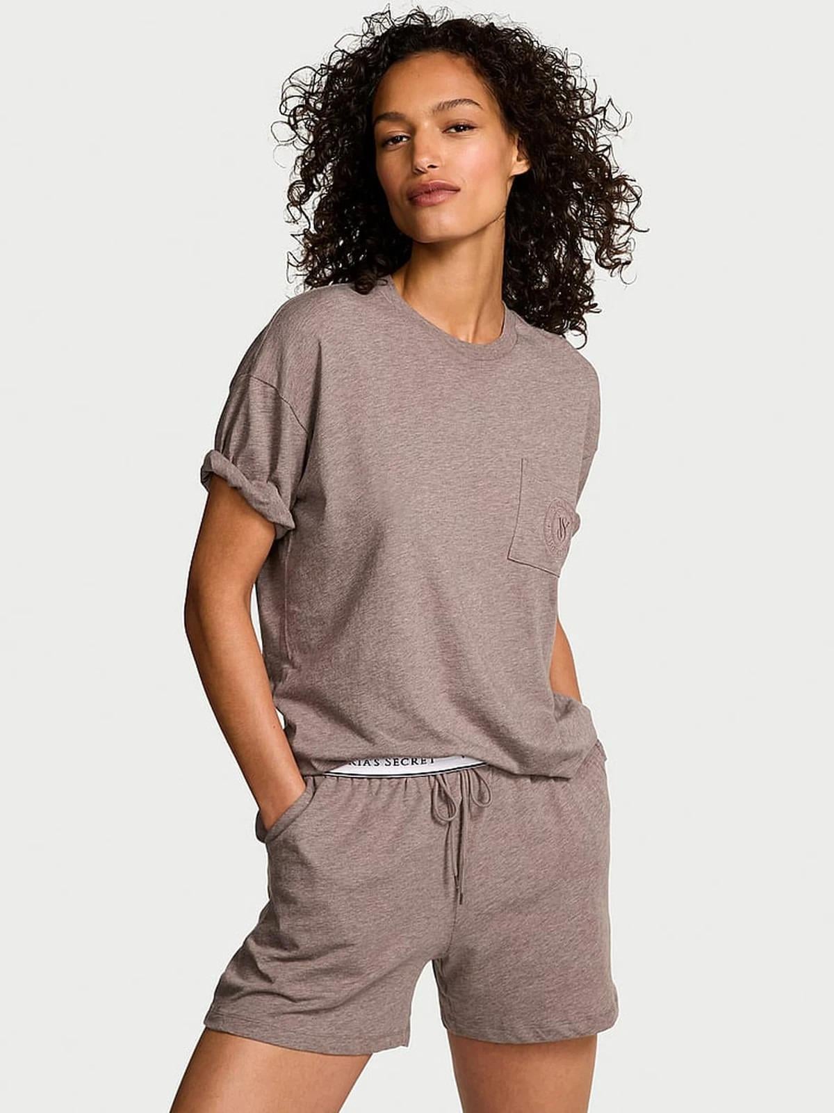 Пижама котоновая Victoria's Secret 100% Cotton Short Pajama Set S Коричневый (2671390D)