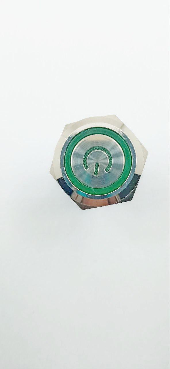 Кнопка бістабільна PBW-19BPW ON-ON-OFF 2A 250V з фіксаціїєю плоска 9-30V Зелений (21588)