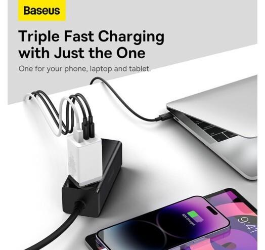 Сетевое зарядное устройство BASEUS GaN5 Pro Fast Charger 2C/U Type-C to Type-C 65W White (CCGP120202) - фото 6