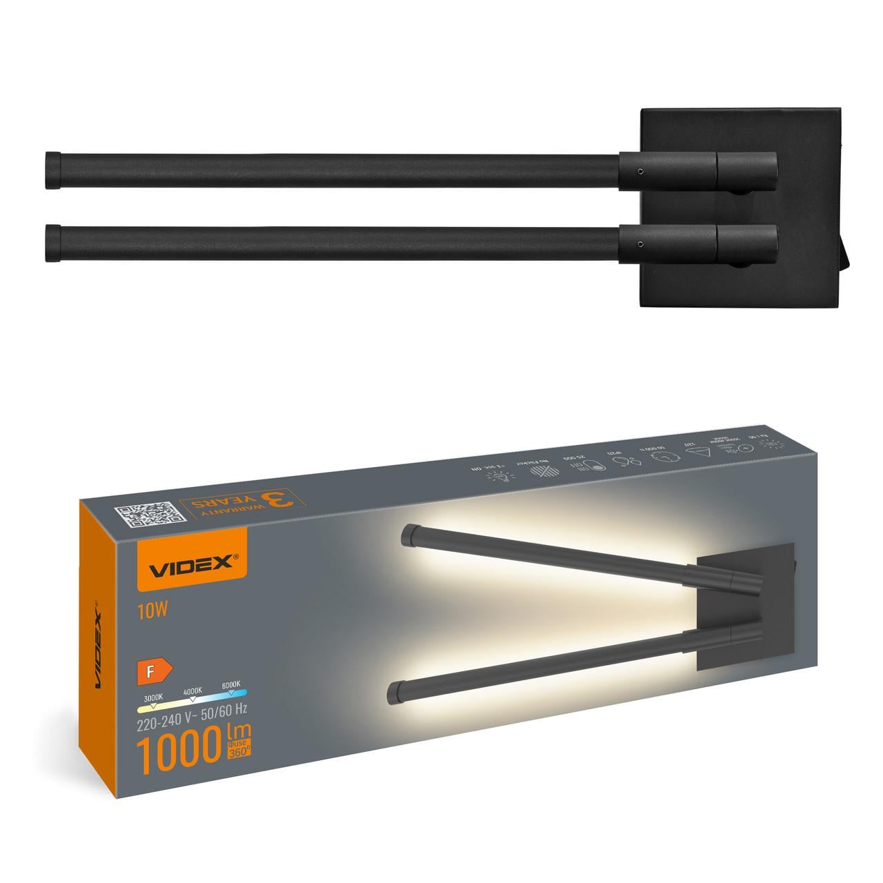 Светильник настенный LED Videx WL042 10W 3000/4000/6000K Black (35711208)