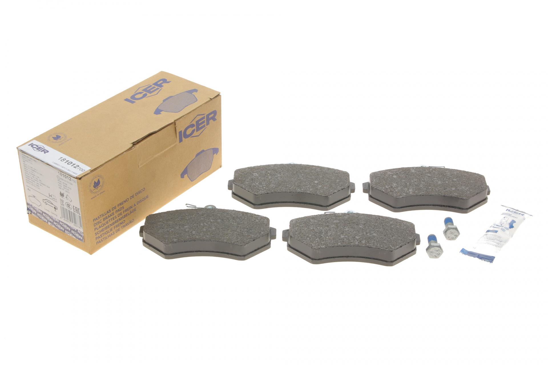 Колодки тормозные передние ICER 181012-700 Seat Cordoba/Ibiza/Toledo 93-02/VW Golf 86-02/Passat B2/B3/B4 85-97