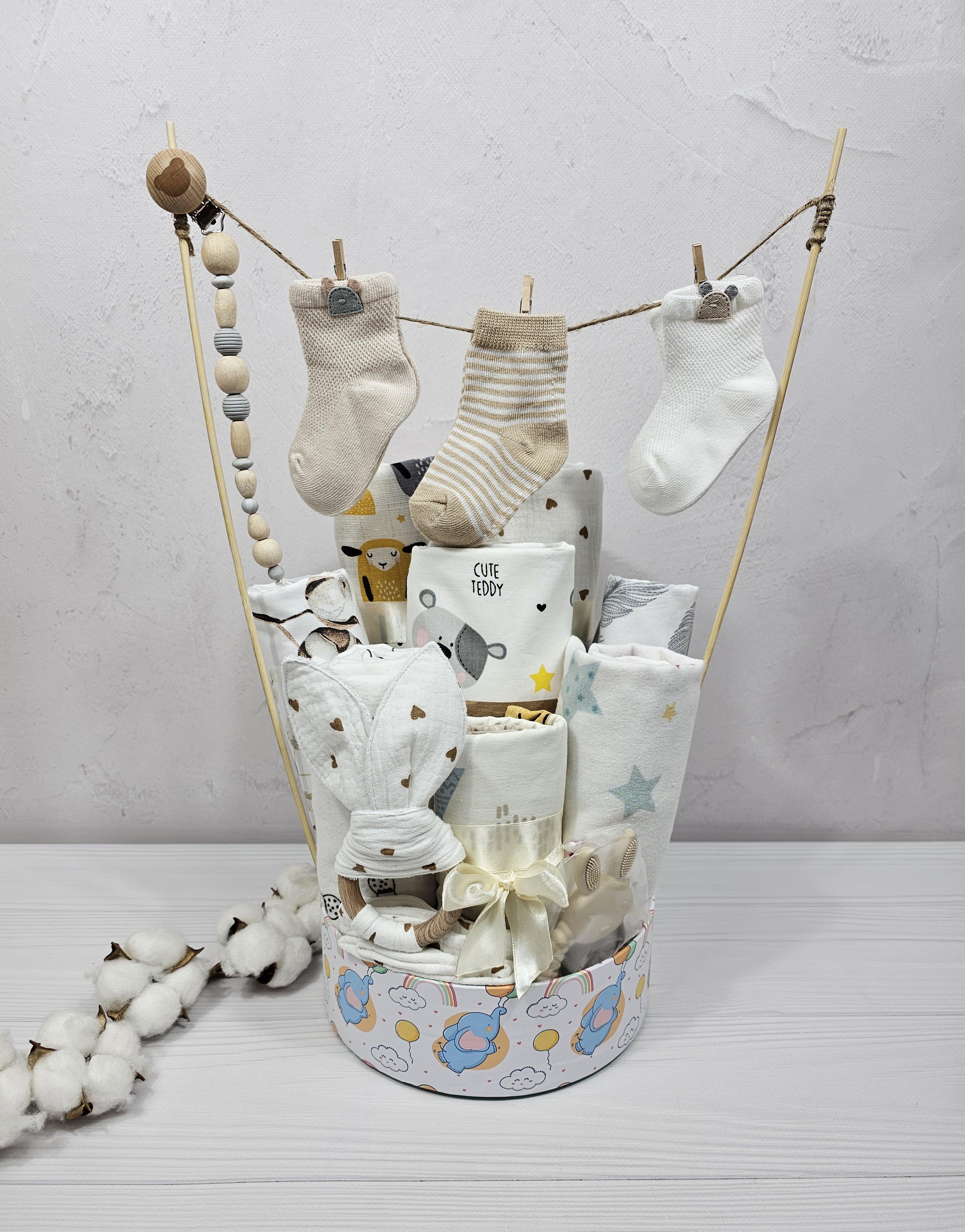 Букет из пеленок для младенцев a.l.babybox Мишка в звездах Бежевый (BU 18311604)