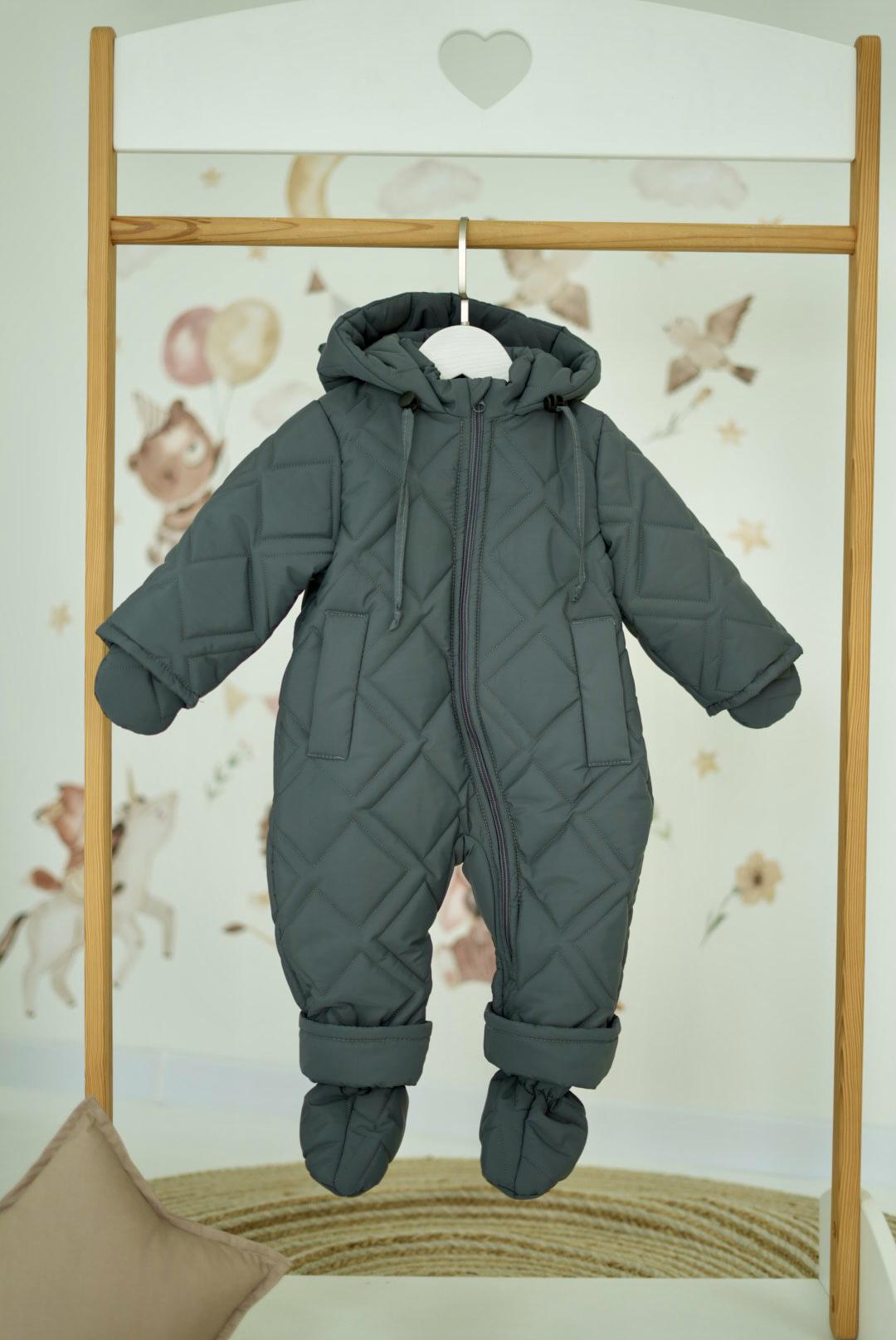 Комбінезон дитячий зимовий суцільний стьобаний 68 см Графітовий (974)