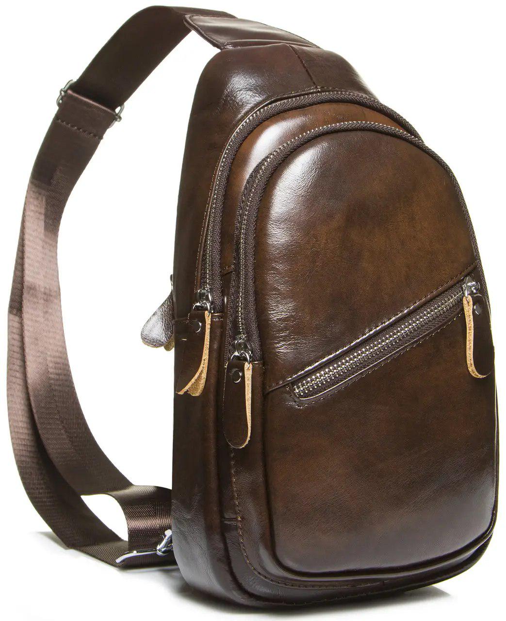 Сумка-слинг мужская TIDING BAG кожаная через плечо Коричневый (A25F-1564-1A) - фото 2