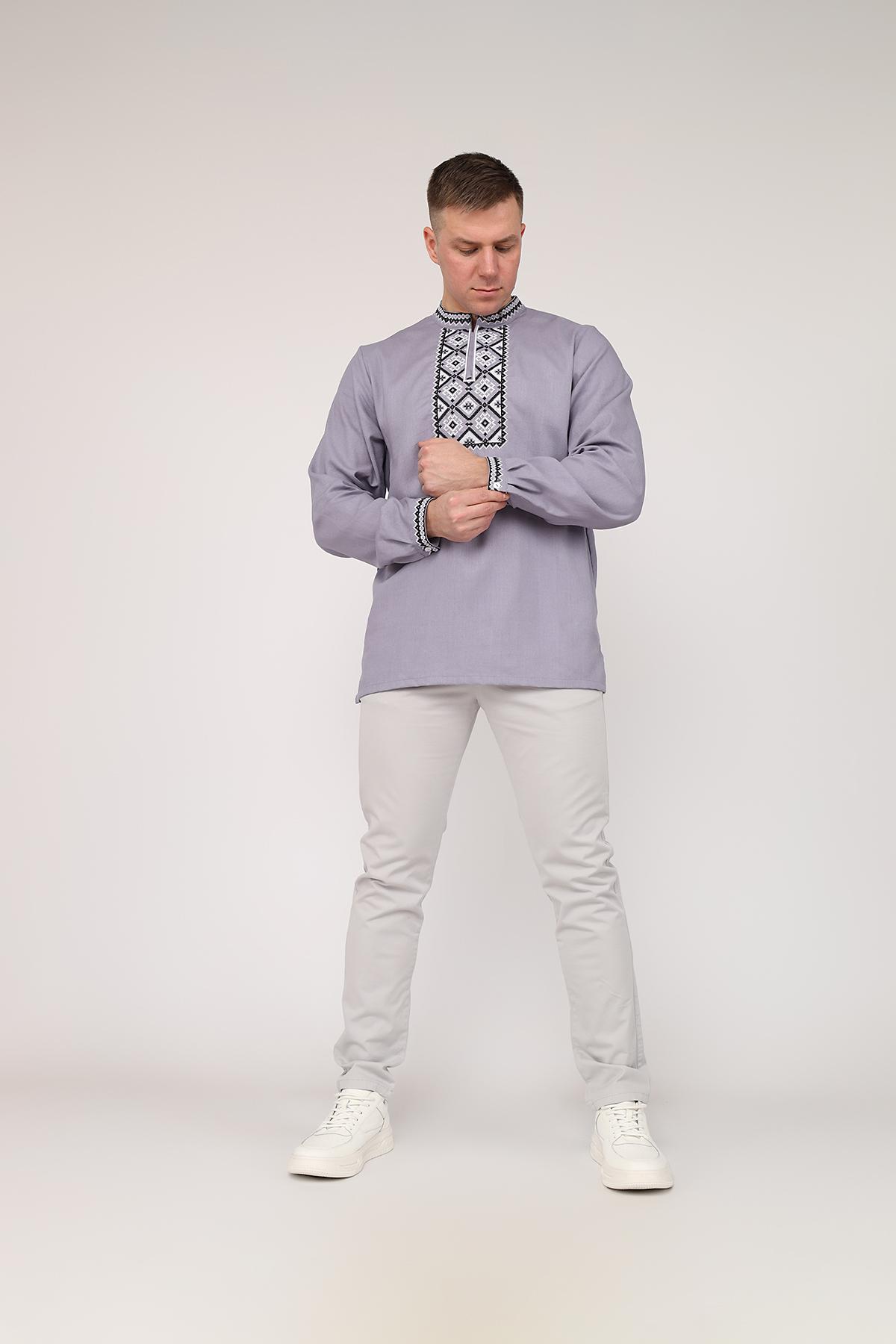 Вышиванка мужская ЦБ-00274638 54 см Серый (SKT001059106) - фото 3 Вышиванка мужская ЦБ-00274638 54 см Серый (SKT001059106) - фото 3