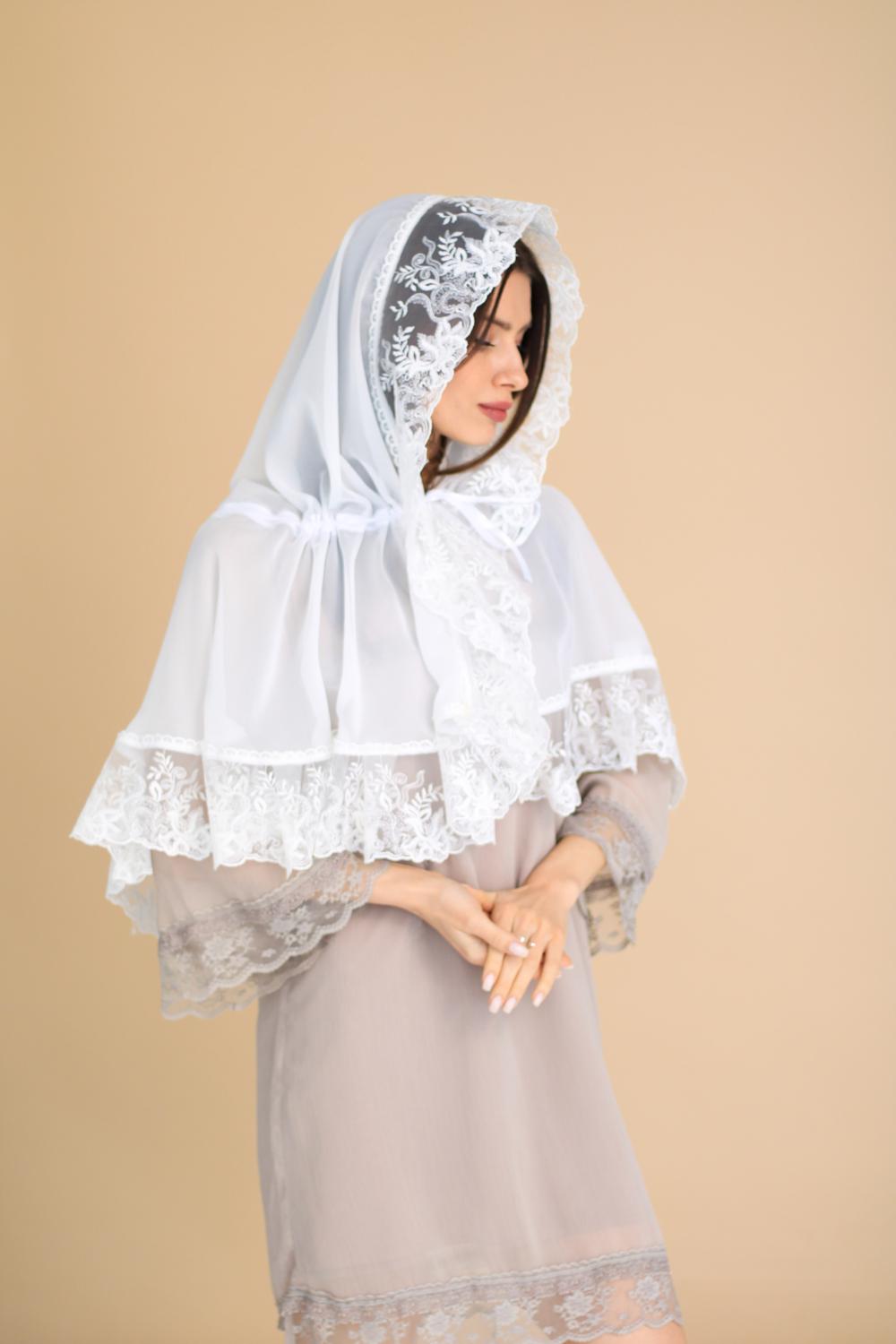 Палантин для храма на голову 80x120 см Белый (п004) - фото 3