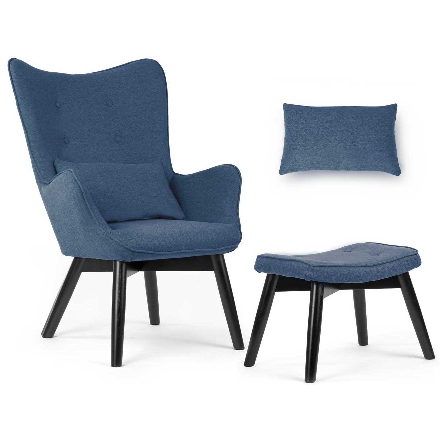 Мягкое кресло Sofotel Norse Wingback с подставкой для ног Сине-черный