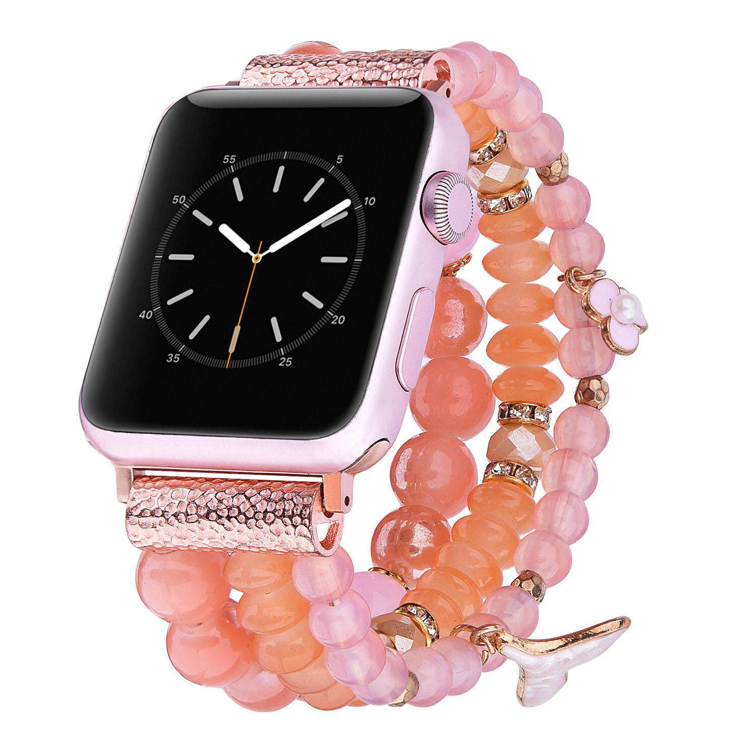 Браслет для Apple Watch Рыбий хвост из бусин 38-40 мм Оранжево-розовый