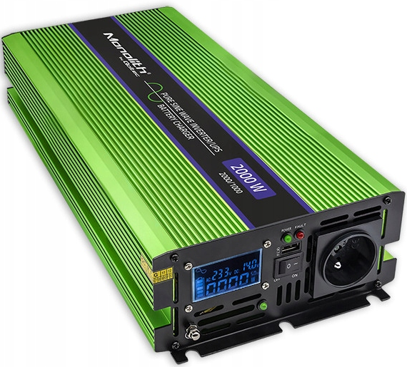 Інвертор QOLTEC із чистою синусоїдою та зарядним пристроєм 12 В/230 В 2000 Вт