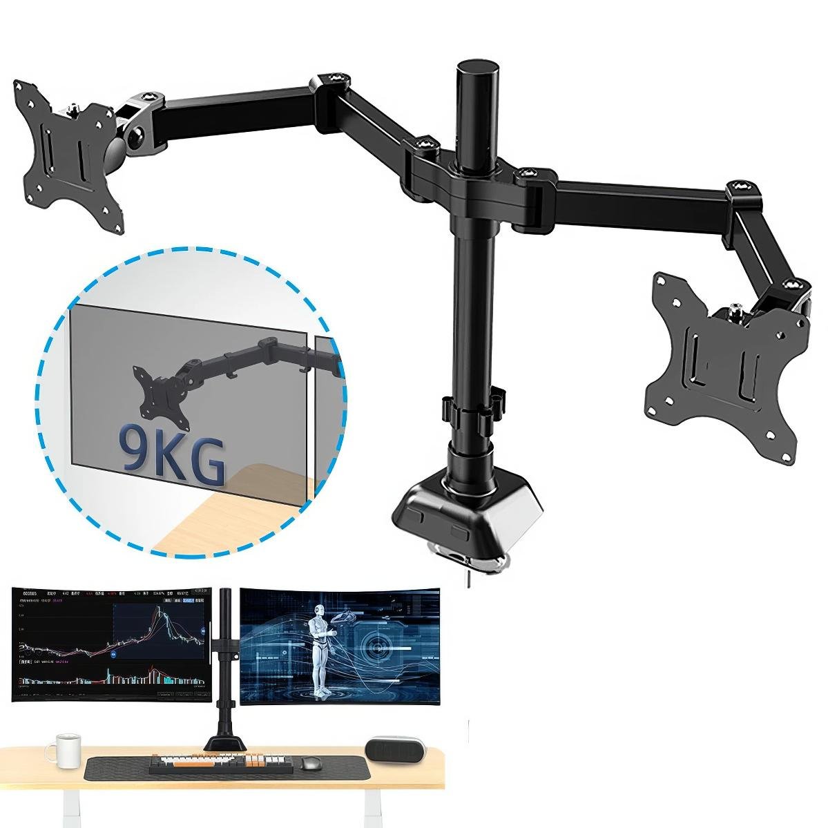 Подставка для двух мониторов UKC Desk Mount 9629 17"-33" (1010589-Black) - фото 4