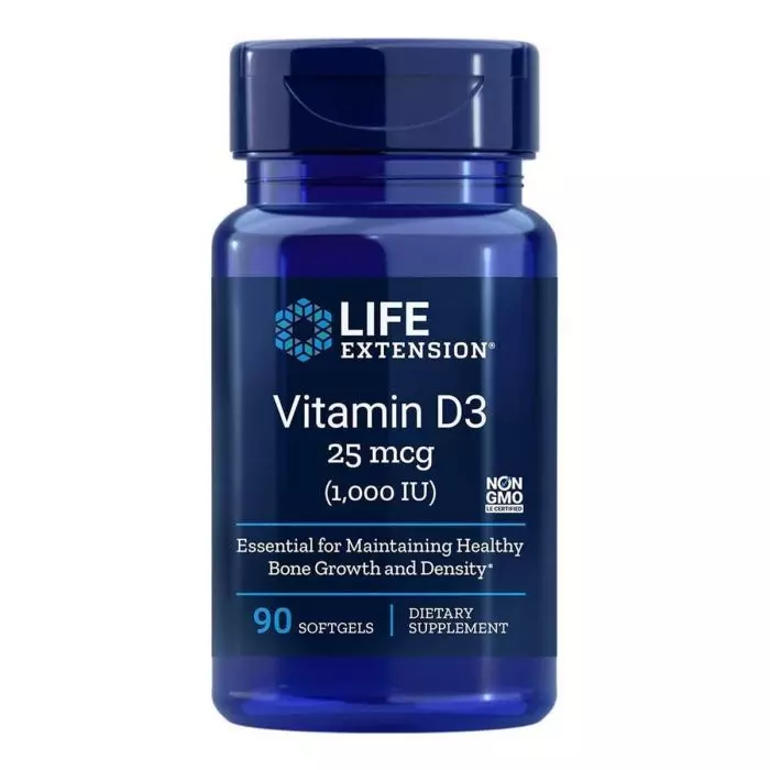 Вітамін D3 1000 МЕ Vitamin D3 Life Extension 25 Мкг 90 гелевих капсул (LEX17539)