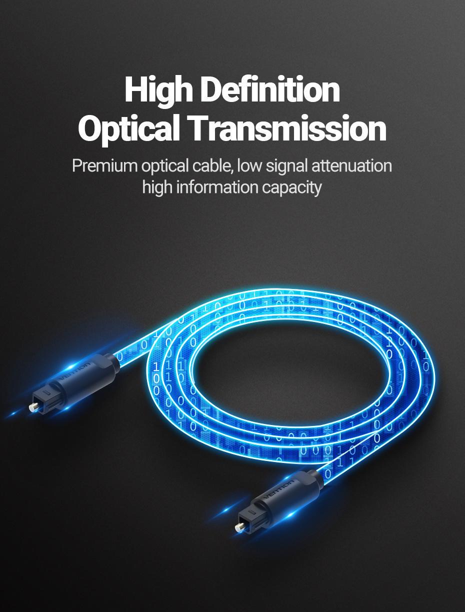 Кабель оптичний аудіо Vention S/PDIF Toslink Dolby DTS 5.1/7.1 позолочені конектори гнучка оболонка ПВХ 1 м Чорний (BAEBF) - фото 6