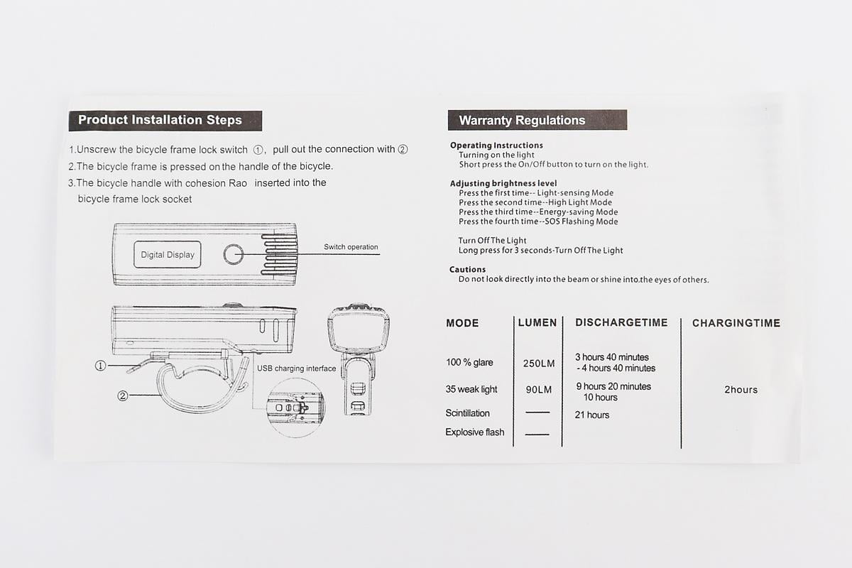 Ліхтар передній алюмінієвий 1 діод 250Lm Li-ion 3,7V 1500mAh Чорний - фото 3