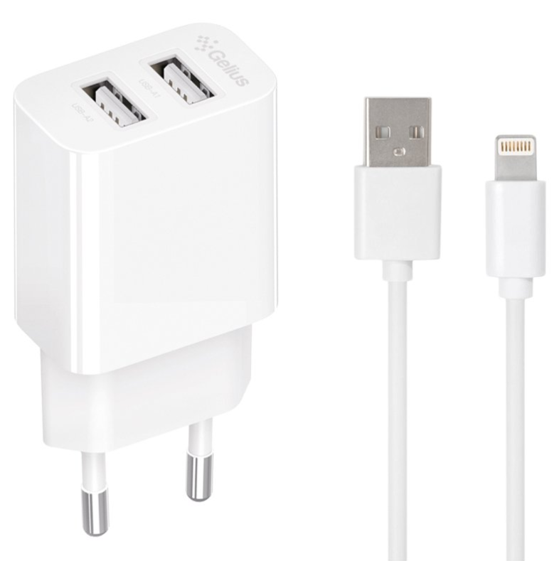 Зарядное устройство сетевое Gelius Simple GP-HC059 2USB/2,4A с кабелем Lightning White