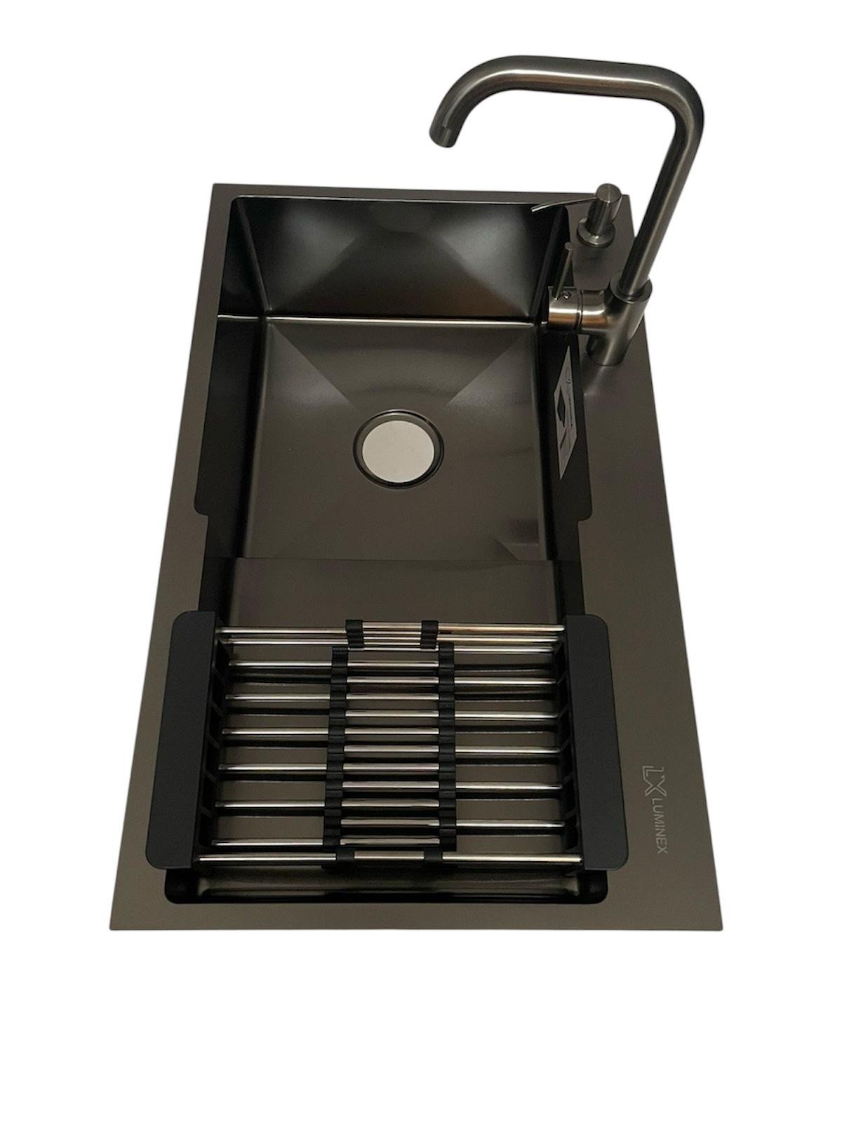 Мойка кухонная Luminex 7848 L левая/смеситель-кран из латуни Графитовый