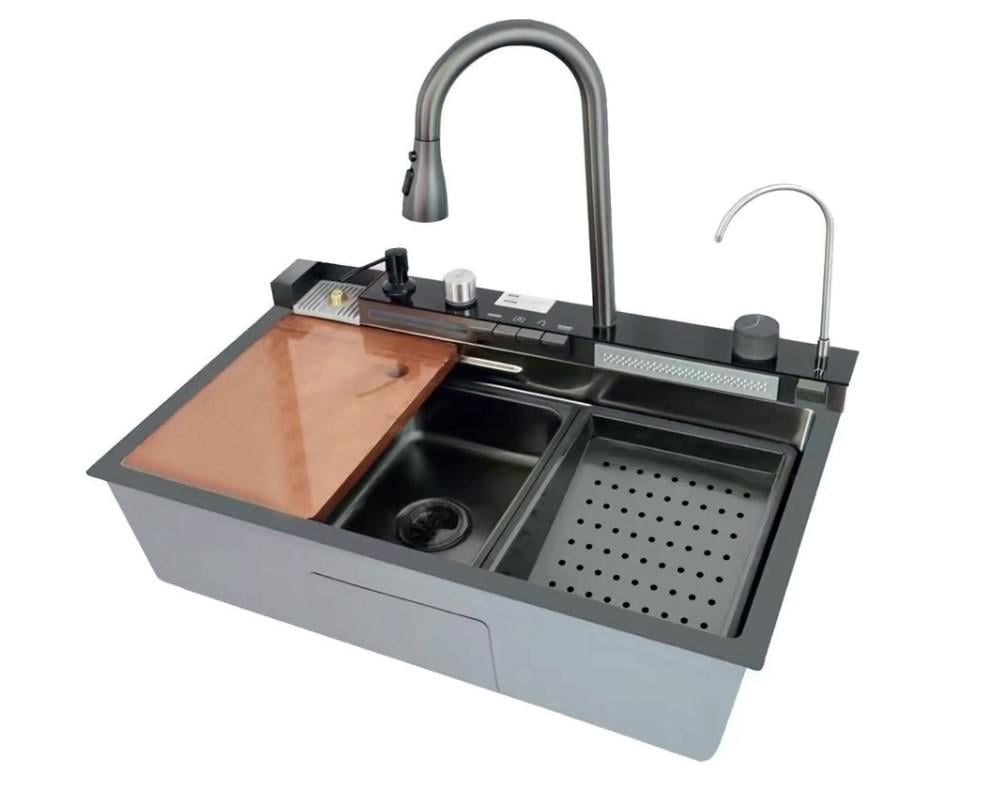 Мийка для кухні MIXXUS MH7546-SET-06 Decor з вбудованим змішувачем Nano-Black (MX9576)