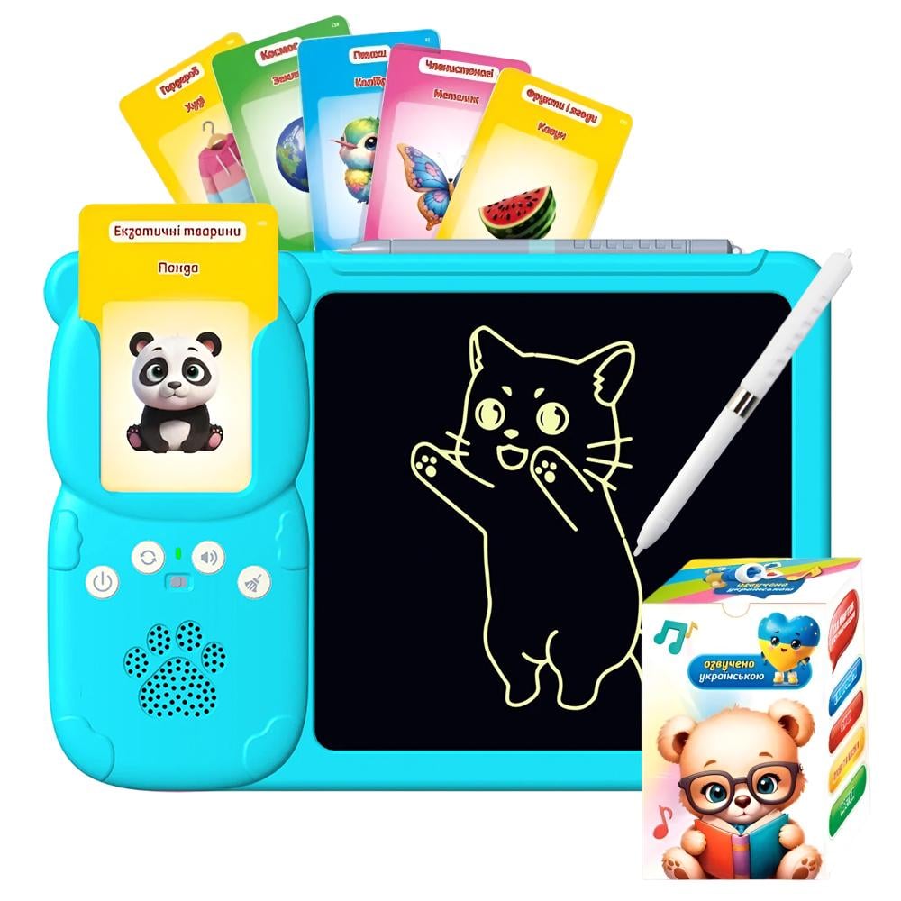 Планшет всезнайко развивающий с озвучкой на украинском детский JoyPro Y5 UA говорящие карточки Голубой (867aeb14)