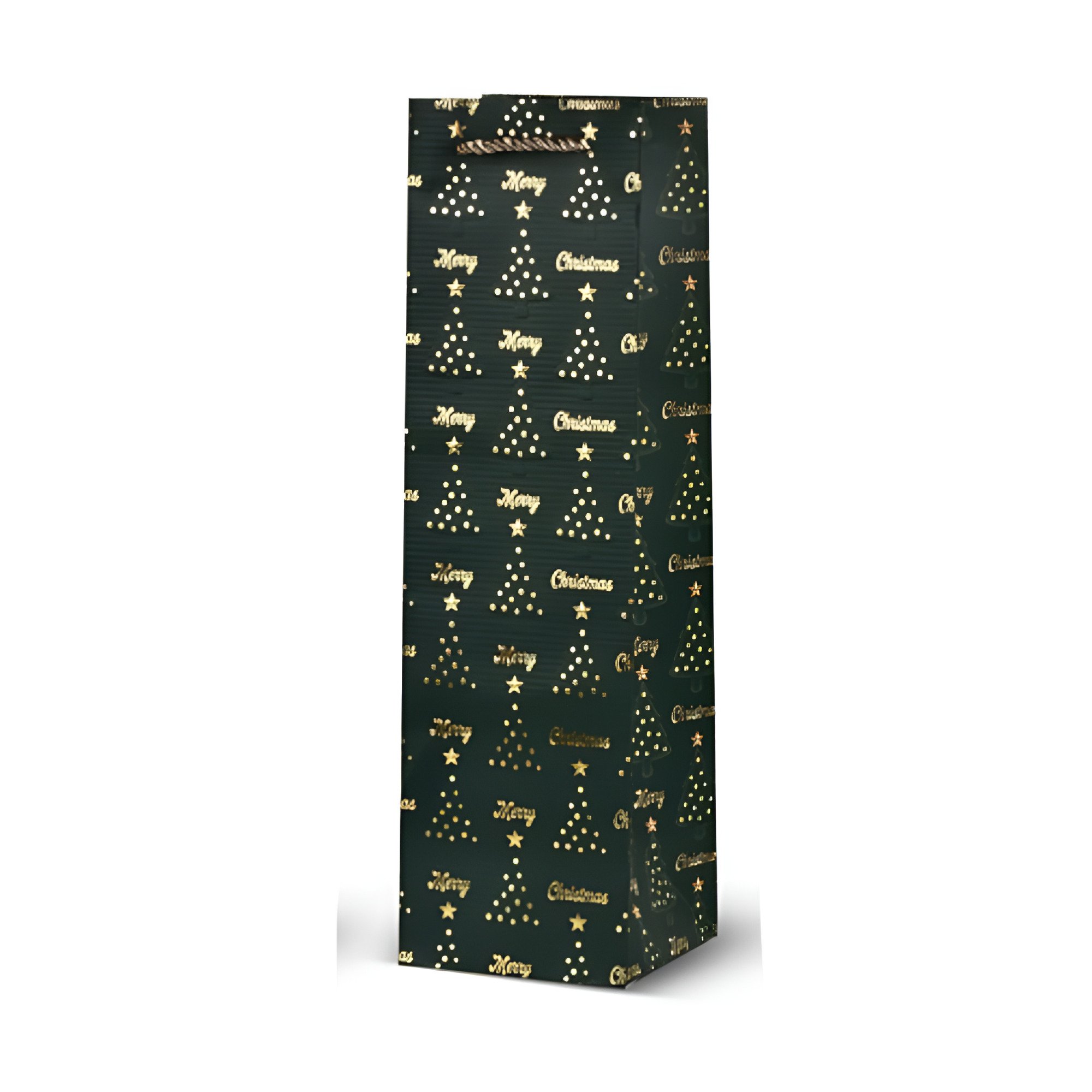 Подарочный пакет под бутылку Stenson Christmas tree с ручками 11х11х38 см Зеленый (R32995) - фото 1