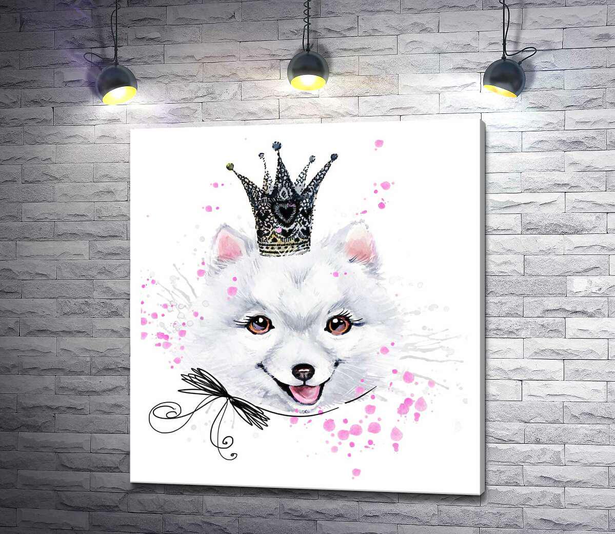 Картина ArtPoster Белый пушистый померанский шпиц с ажурной короной на голове 92x100 см Модуль №1 (001523) Картина ArtPoster Белый пушистый померанский шпиц с ажурной короной на голове 92x100 см Модуль №1 (001523)