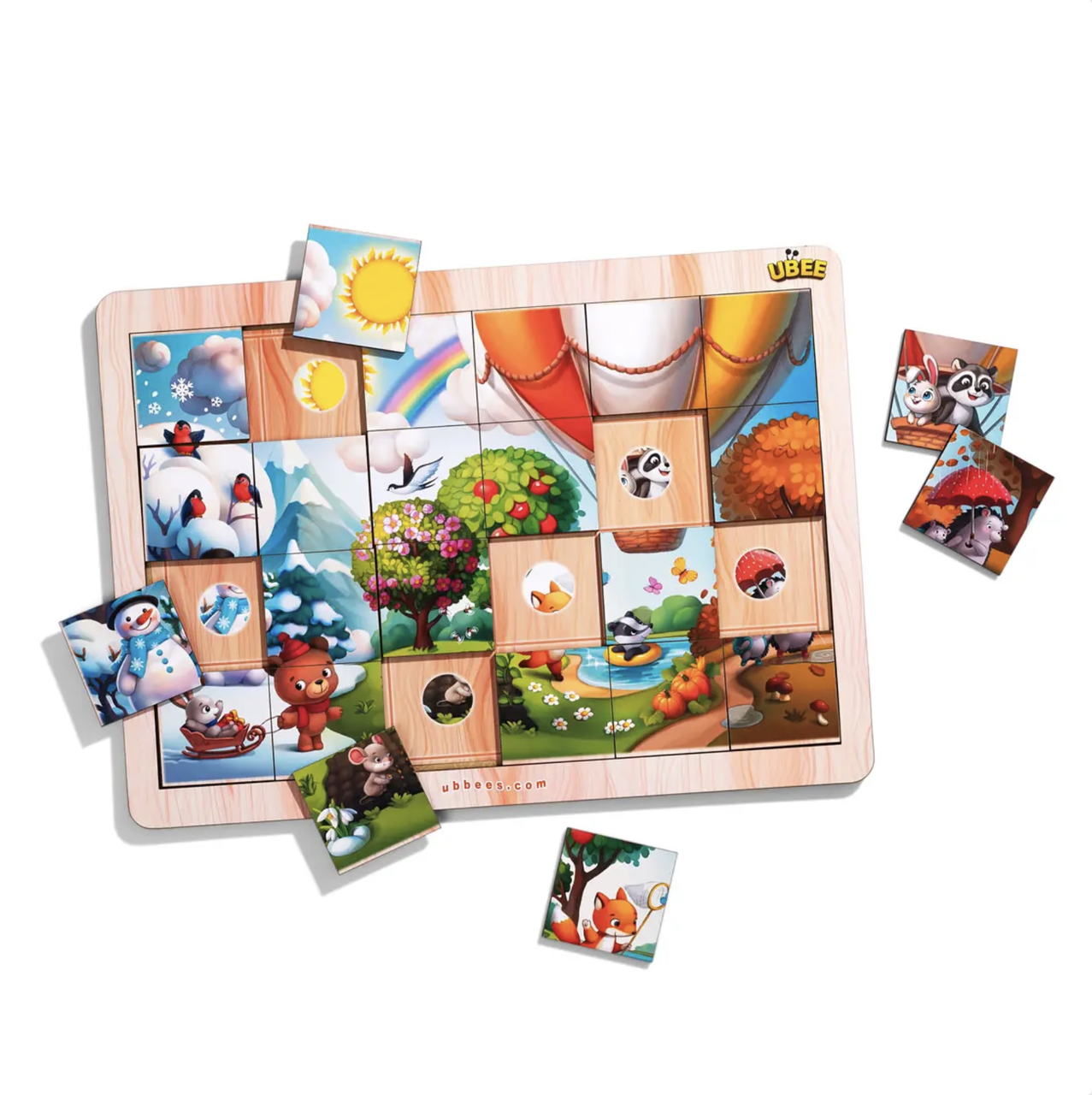 Сортер-пазл деревянный детский UBumblebees Времена года