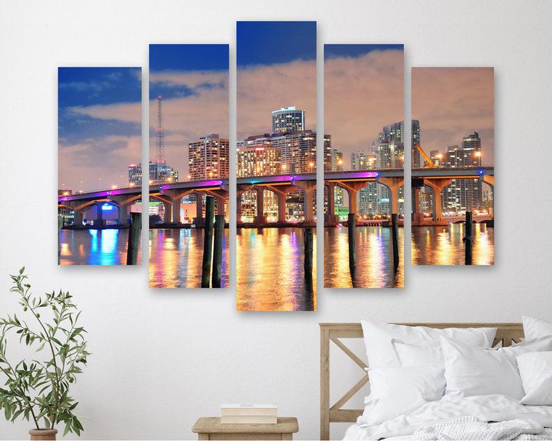 Модульная картина на холсте из пяти частей KIL Art Яркий мост в Майами 137x85 см (M51_L_275)